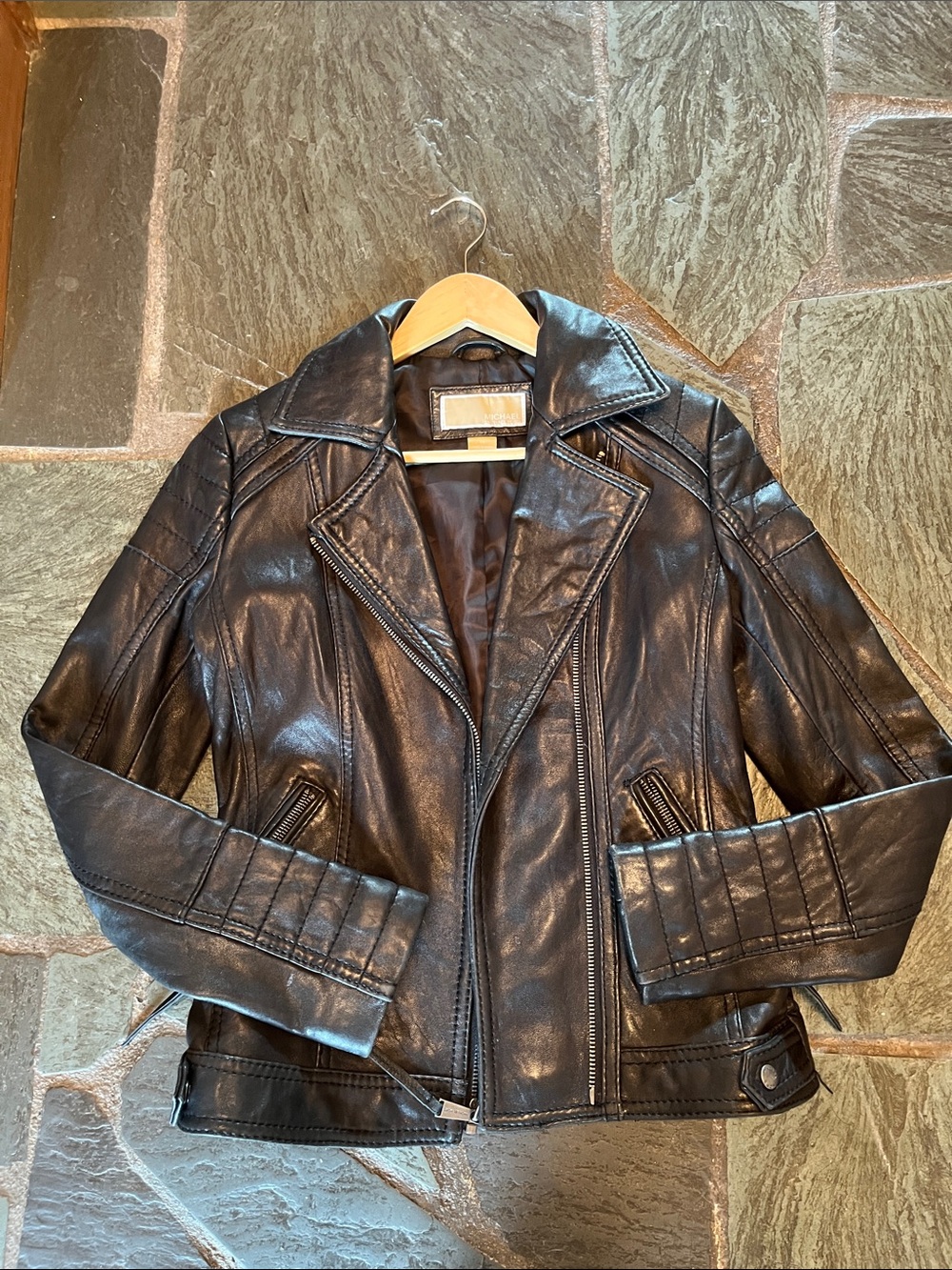 Michael Kors Black Leather Zip Moto Jacket